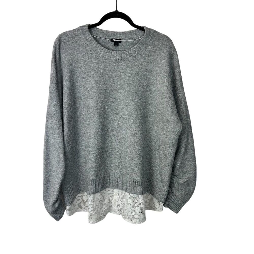 Torrid Women's Gray Pullover Sweater Lace Hem Size 2 Long Sleeve